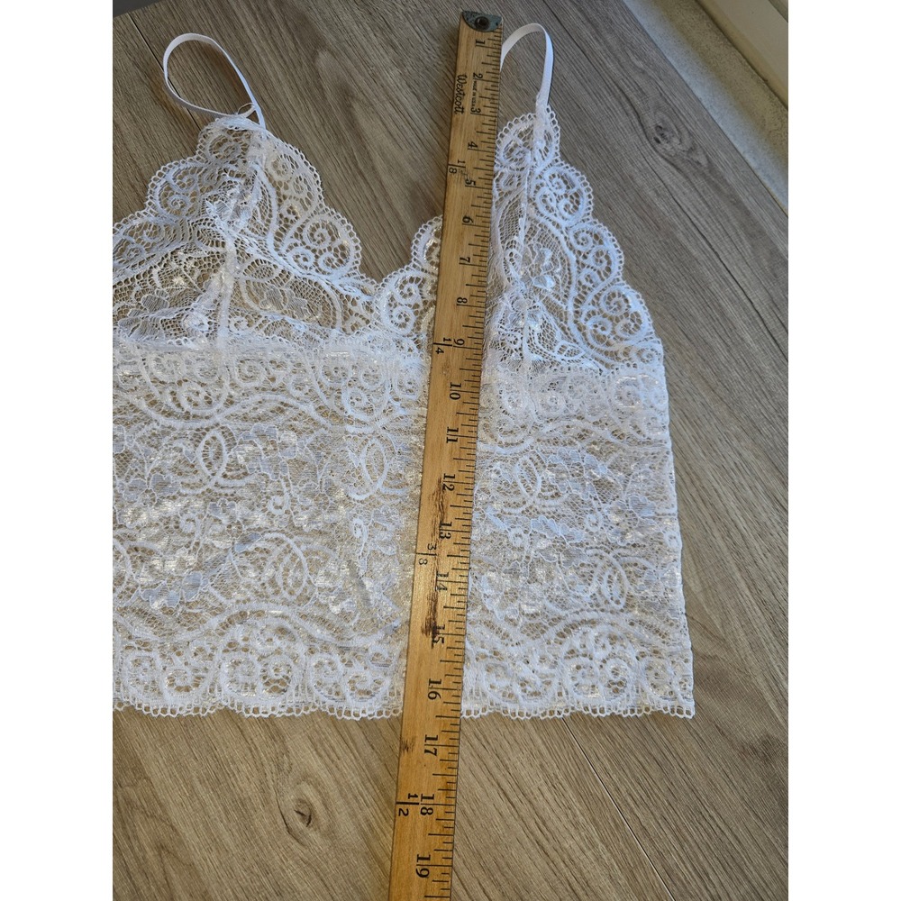 Women's White Lace Bralette Cami Top Sheer Floral Scalloped Hem - Picture 4 of 5
